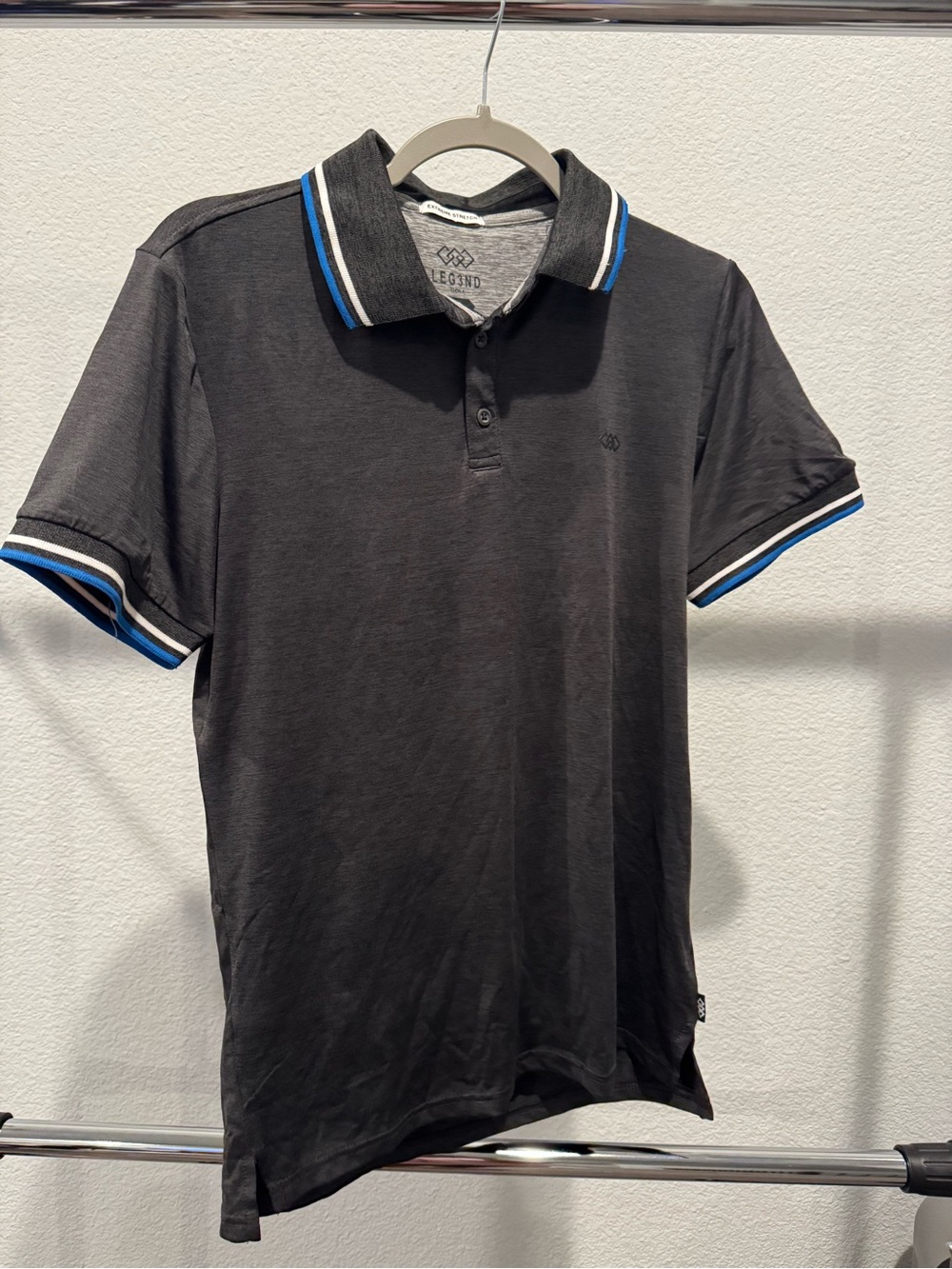 Legend Men’s Black Polo with Blue-Trim Collar and Cuffs